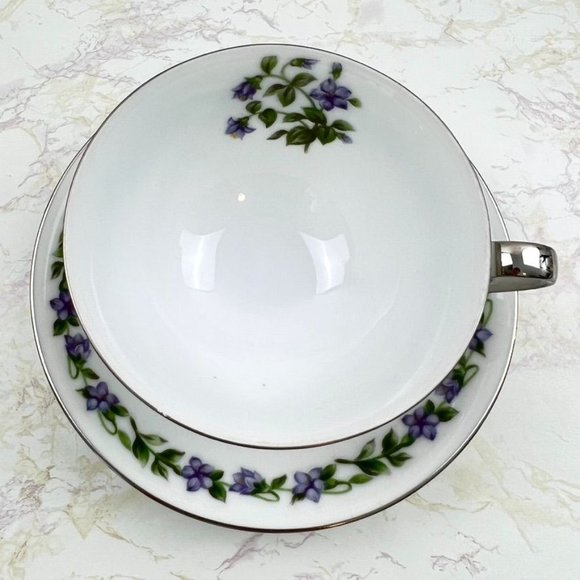 Vintage Jyoto Fine China Japan 3 Teacups & Saucers Glendale Violet - Picture 6 of 9